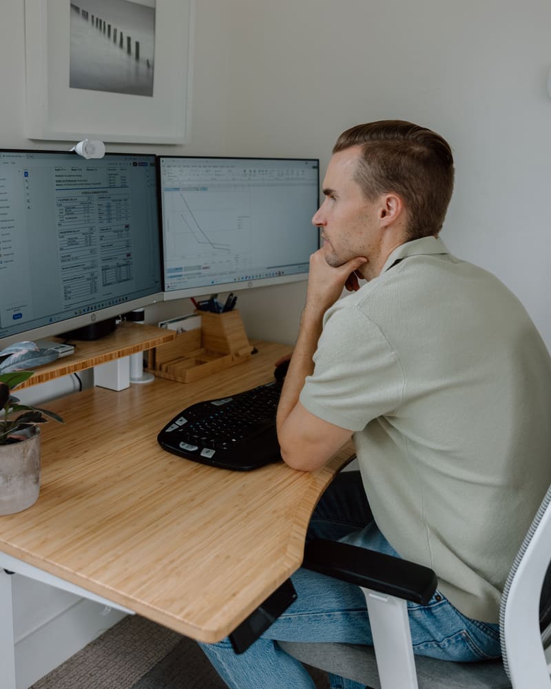 Garrett at his desk, reviewing functional lab results.